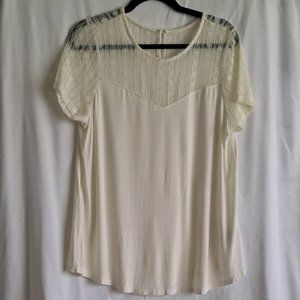 Torrid, 0, Off White, Cream, Tshirt, Short Sleeve, Lace, Buttons, Casual